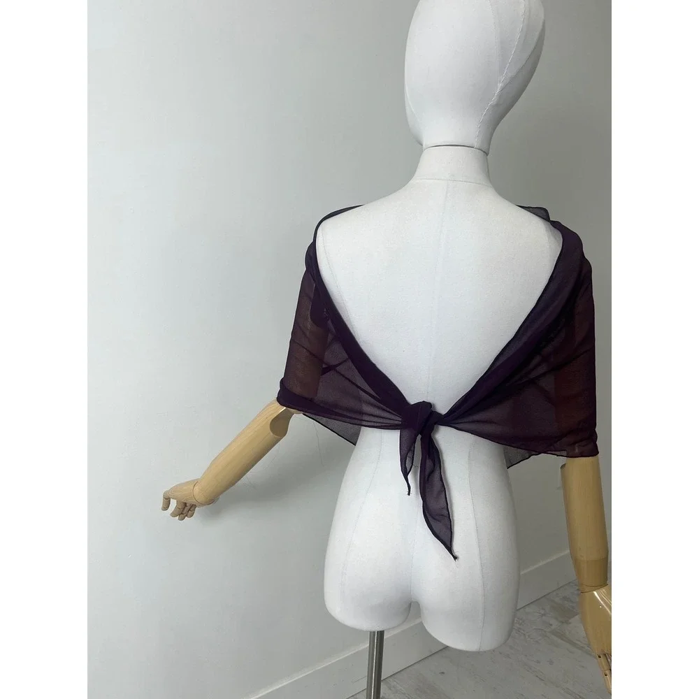 Purple Embroidered Sheer Scarf Wrap